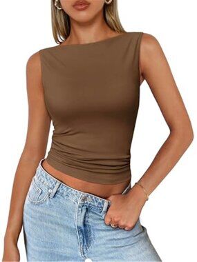 Boat Neck Sleeveless Corset Crop Top Women Casual Going Out Summer Tank